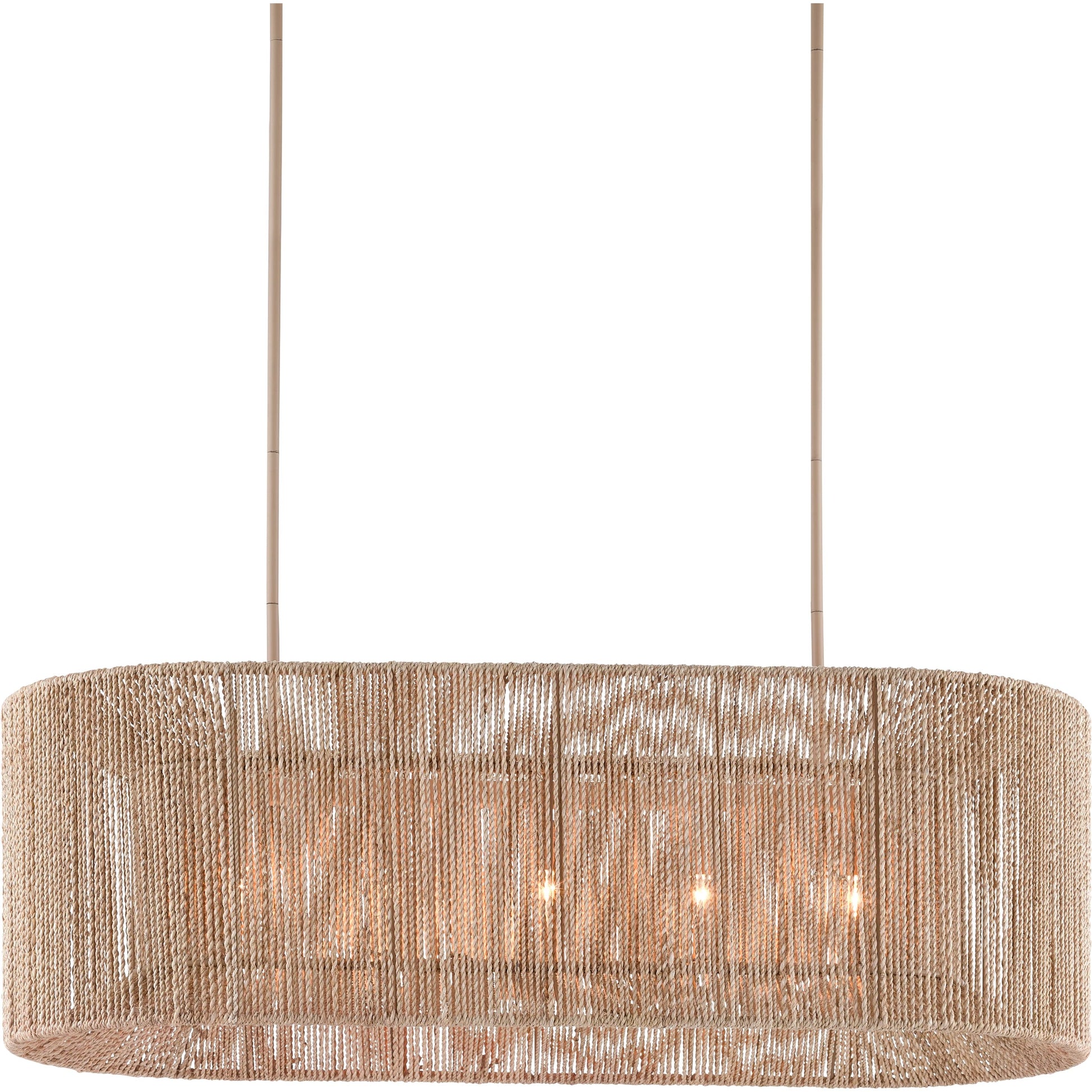 Mereworth Chandelier by Currey and Company in natural rope, beige. Made from wrought iron, abaca rope in a coastal style.