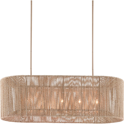 Mereworth Chandelier by Currey and Company in natural rope, beige. Made from wrought iron, abaca rope in a coastal style.
