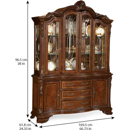 Old World China Cabinet by A.R.T. Furniture in brown and medium cherry. Made from new zealand pine solids, cathedral cherry veneer, exotic avodire veneer, glass in a traditional style.