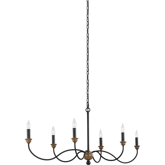 Hartsville 6 - Light Chandelier by Visual Comfort & Co. in dark weathered zinc, weathered oak. Made from resin, steel in a unique style.