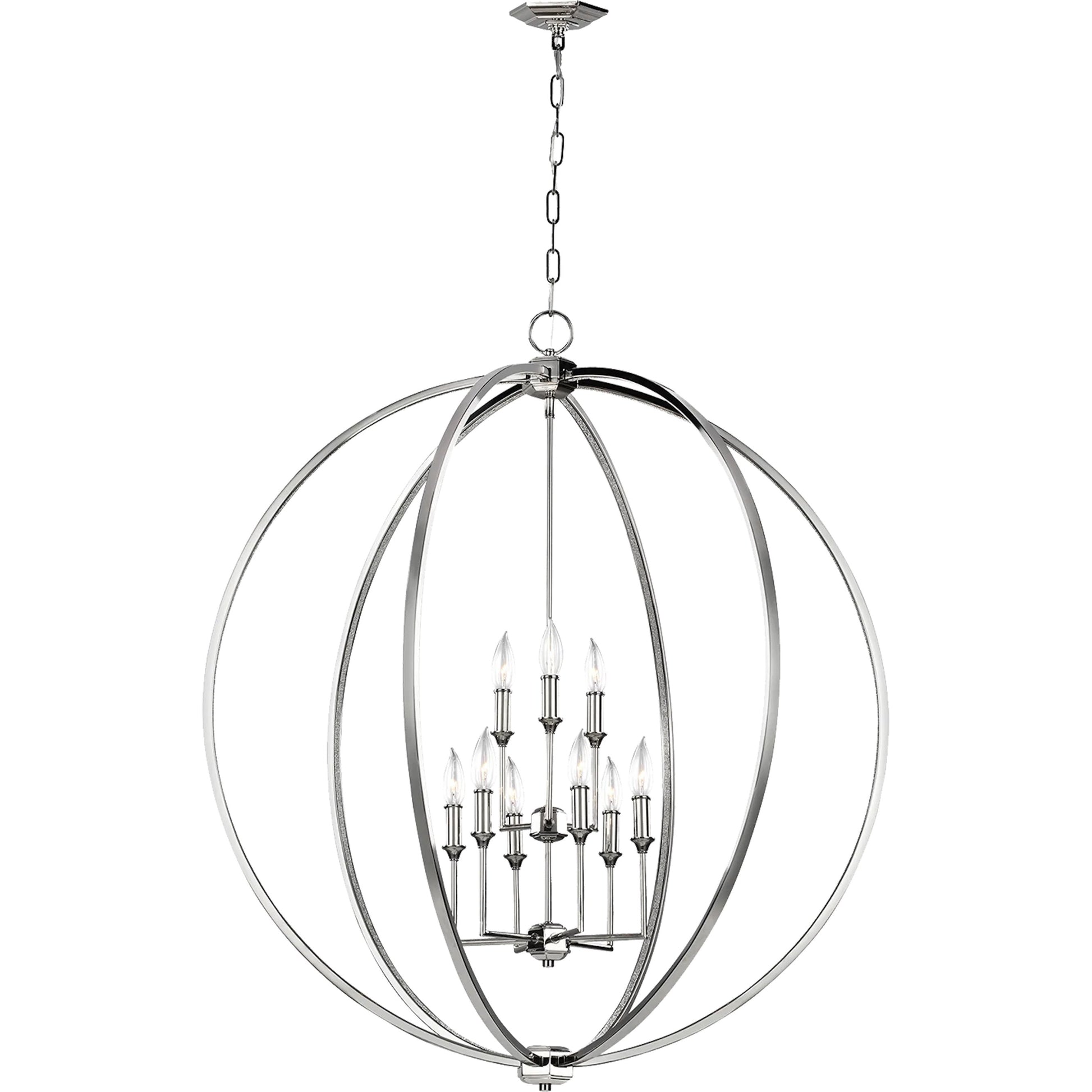 Corinne Chandelier by Generation Lighting in polished nickel. Made from steel in a modern style.