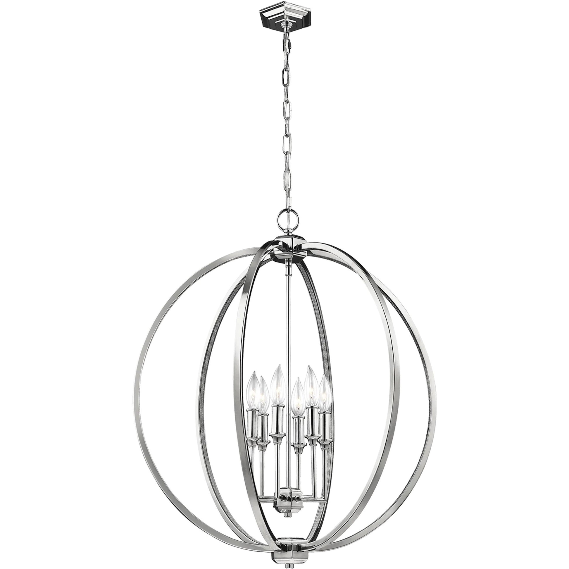 Corinne Globe Pendant by Generation Lighting in polished nickel. Made from unique in a modern style.