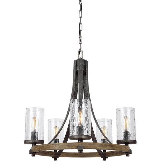 Angelo Tiered Chandelier by Generation Lighting in distressed weathered oak, slate gray metal. Made from steel in a transitional style.