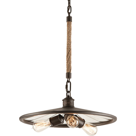 Brooklyn Pendant by Troy in heritage bronze. Made from hand worked iron in a modern style.