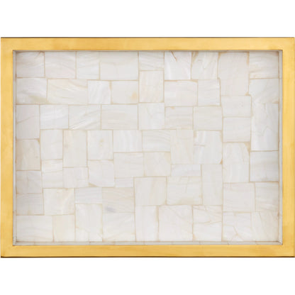 Casey Mother of Pearl Tray Set by Currey and Company in natural, brass. Made from mother of pearl, stainless steel, wood in a modern style.