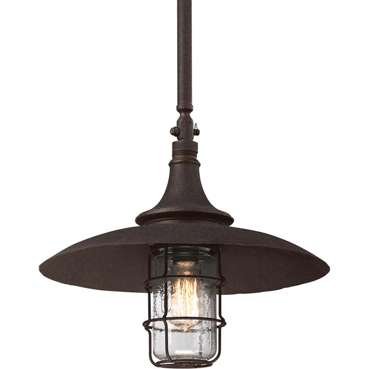 Allegheny Pendant by Troy in centennial rust. Made from hand forged iron in a unique style.