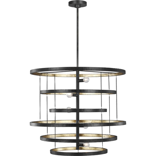 Celeste Chandelier by Generation Lighting in aged iron. Made from steel in a modern style.
