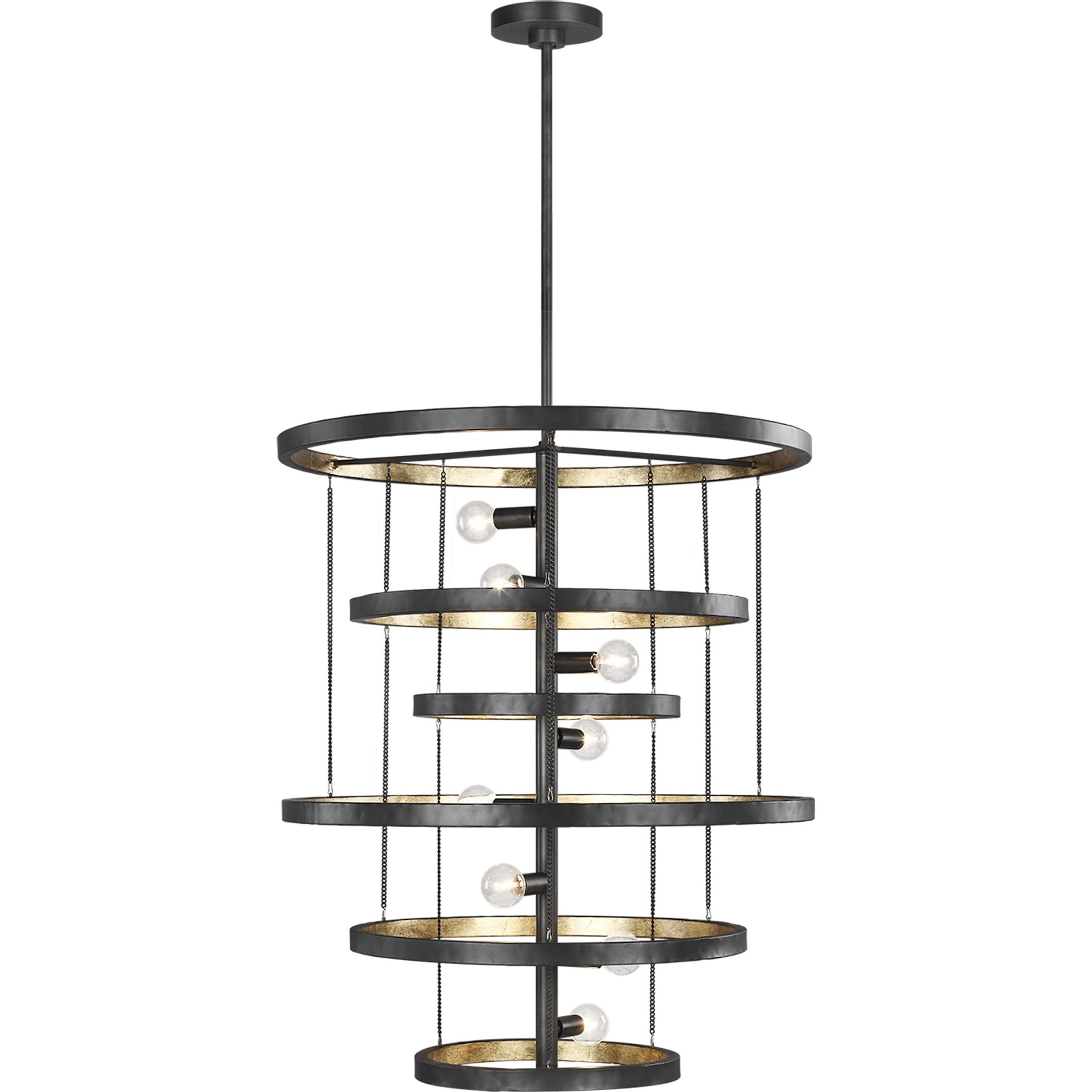 Celeste Chandelier by Generation Lighting in aged iron. Made from steel in a modern style.