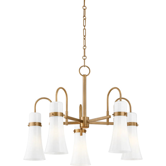 Maple 5-Light Chandelier by Troy in patina brass. Made from steel in a unique style.
