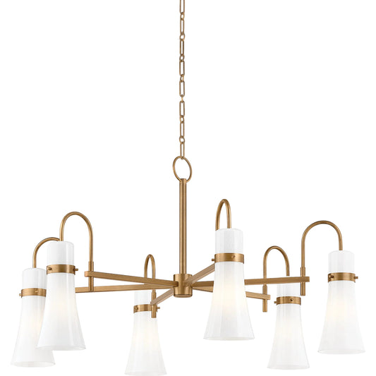 Maple 6-Light Chandelier by Troy in patina brass. Made from steel in a unique style.