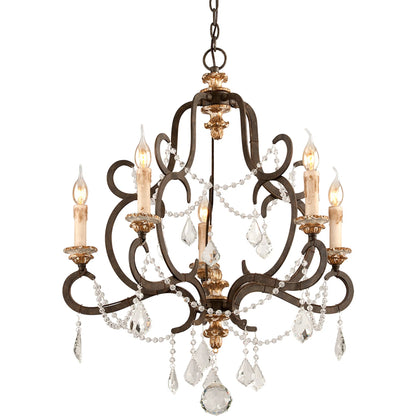 Bordeaux Chandelier by Troy in parisian bronze. Made from hand worked iron in a traditional style.