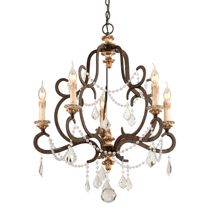 Bordeaux Chandelier by Troy in parisian brnze with distr gold le. Made from hand worked iron in a unique style.