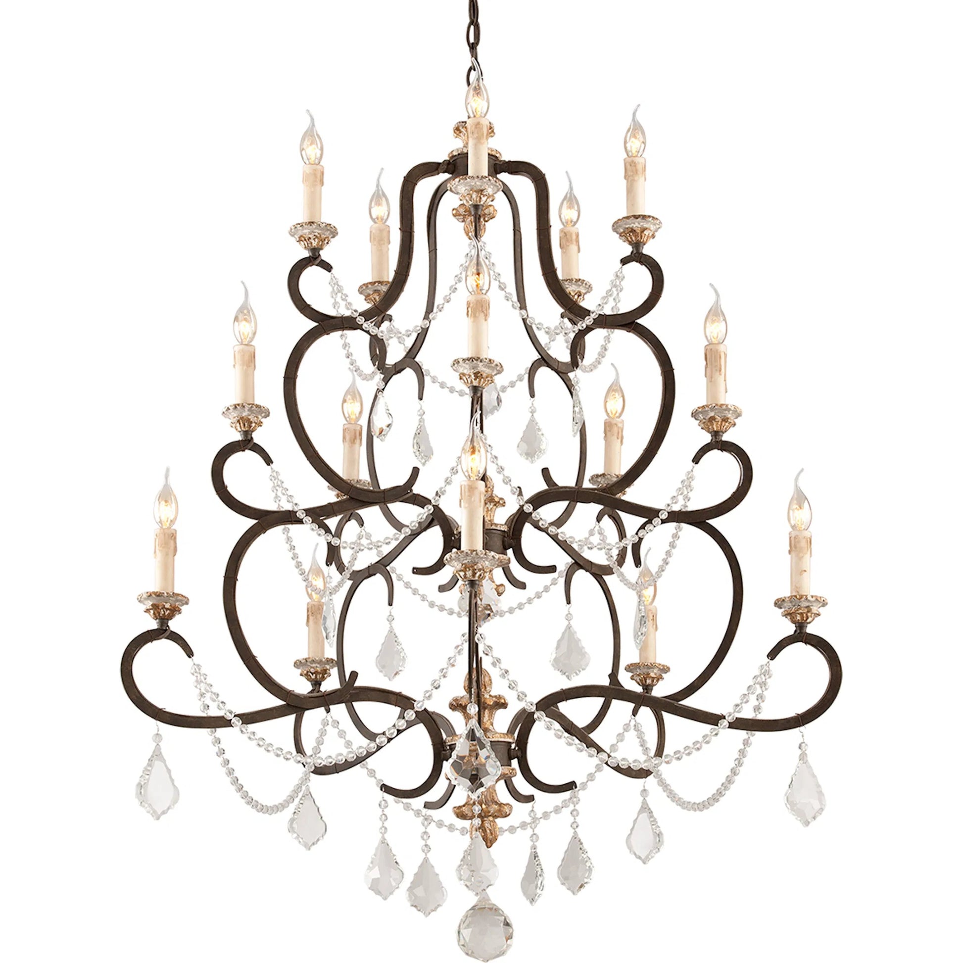 Bordeaux Chandelier by Troy in parisian bronze. Made from hand worked iron in a traditional style.