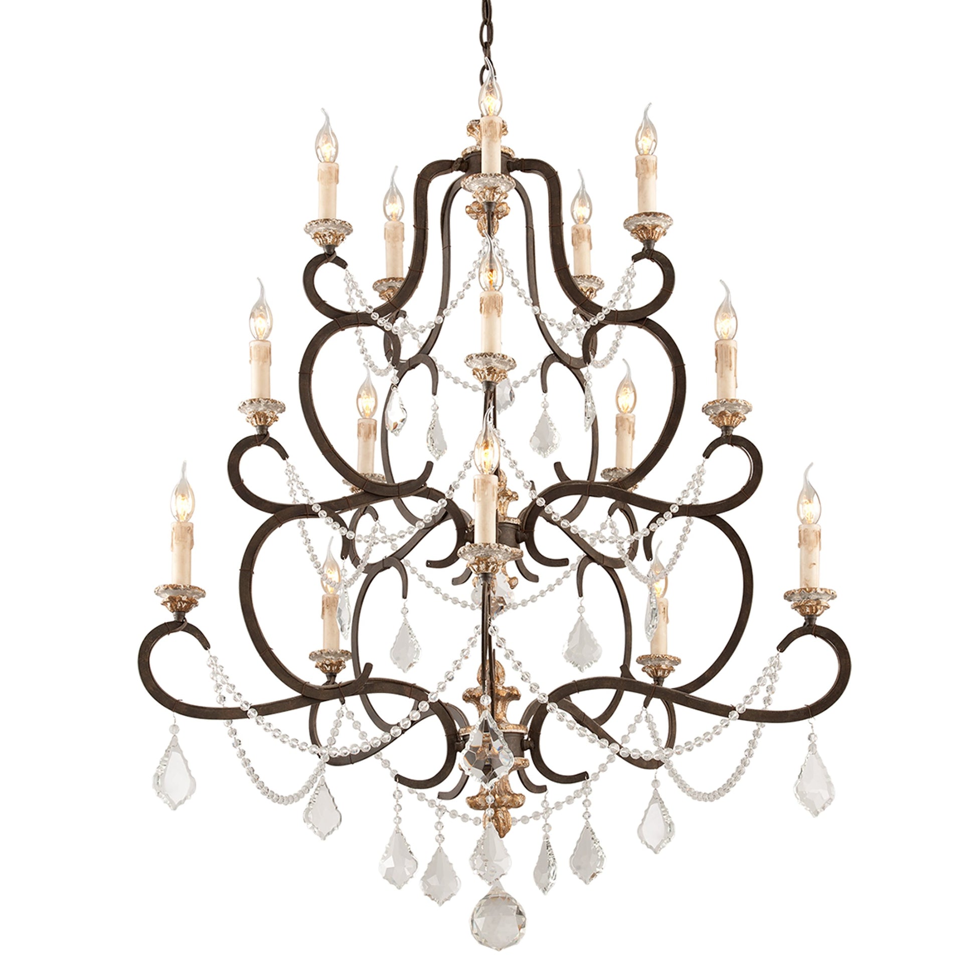 Bordeaux Chandelier by Troy in parisian bronze. Made from hand worked iron in a traditional style.