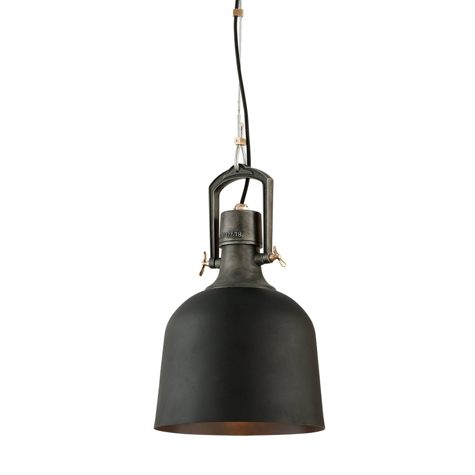 Hangar 31 Pendant by Troy in soft black. Made from hand worked iron in a modern style.