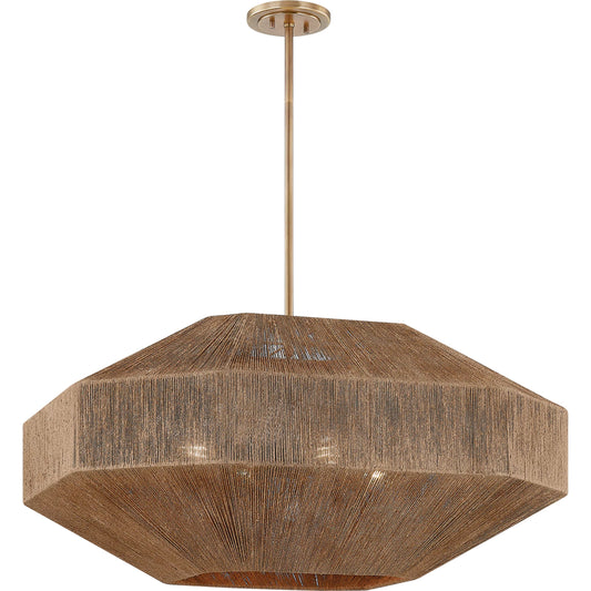 Laken Chandelier by Troy in patina brass. Made from natural woven in a rustic style.