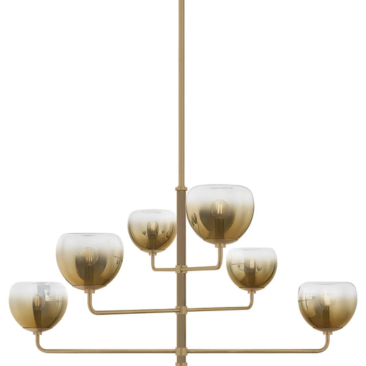 August 6-Light Chandelier by Troy in patina brass. Made from steel in a unique style.