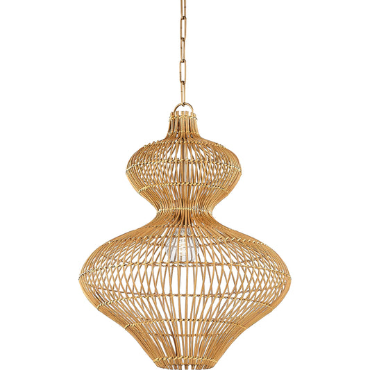 Irvine Pendant by Troy in patina brass. Made from natural woven in a unique style.