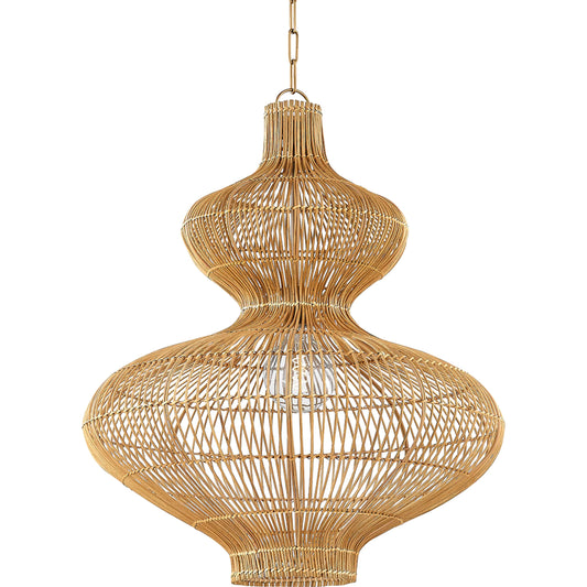 Irvine Pendant by Troy in patina brass. Made from natural woven in a unique style.