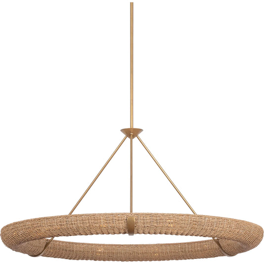 Floyd Ezra Chandelier by Troy in patina gold leaf. Made from natural woven, abaca in a unique style.