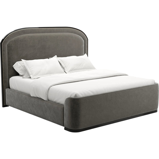 Wanderlust Bed by Caracole in pewter and seal skin. Made from metal in a transitional style.