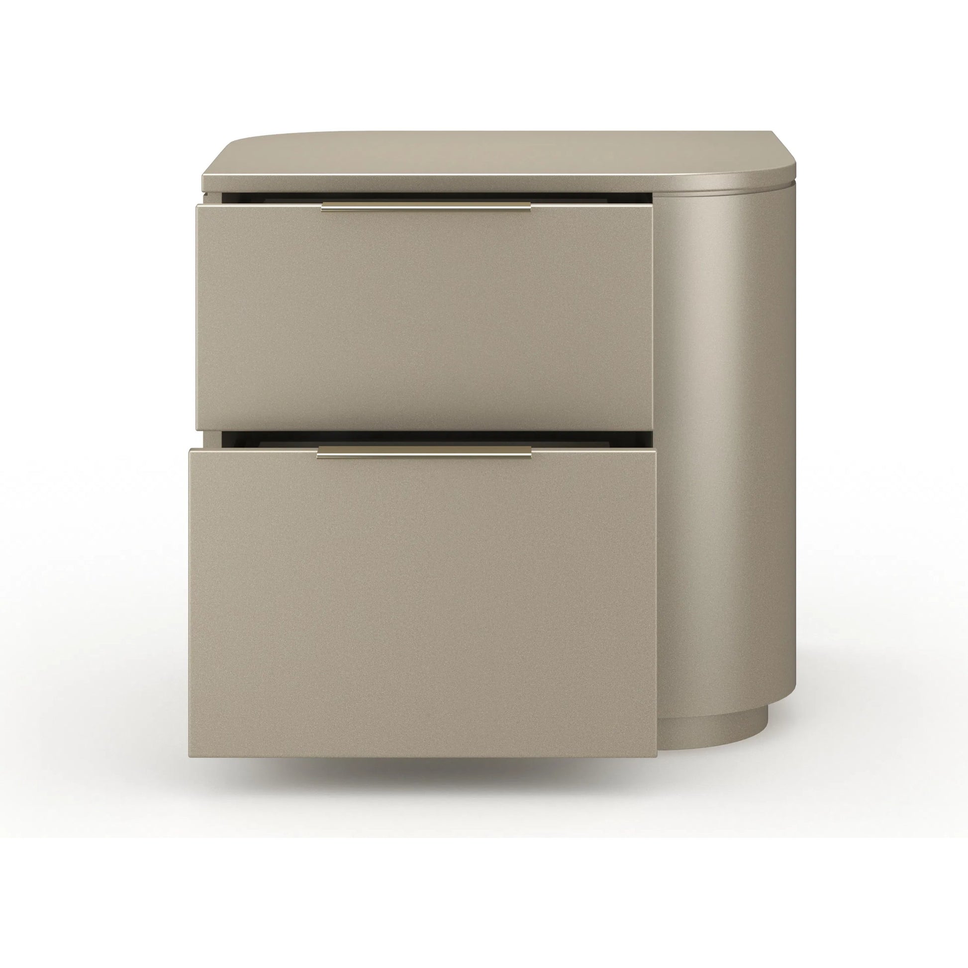Oblique Nightstand by Caracole in soft silver paint gloss. Made from unique in a transitional style.