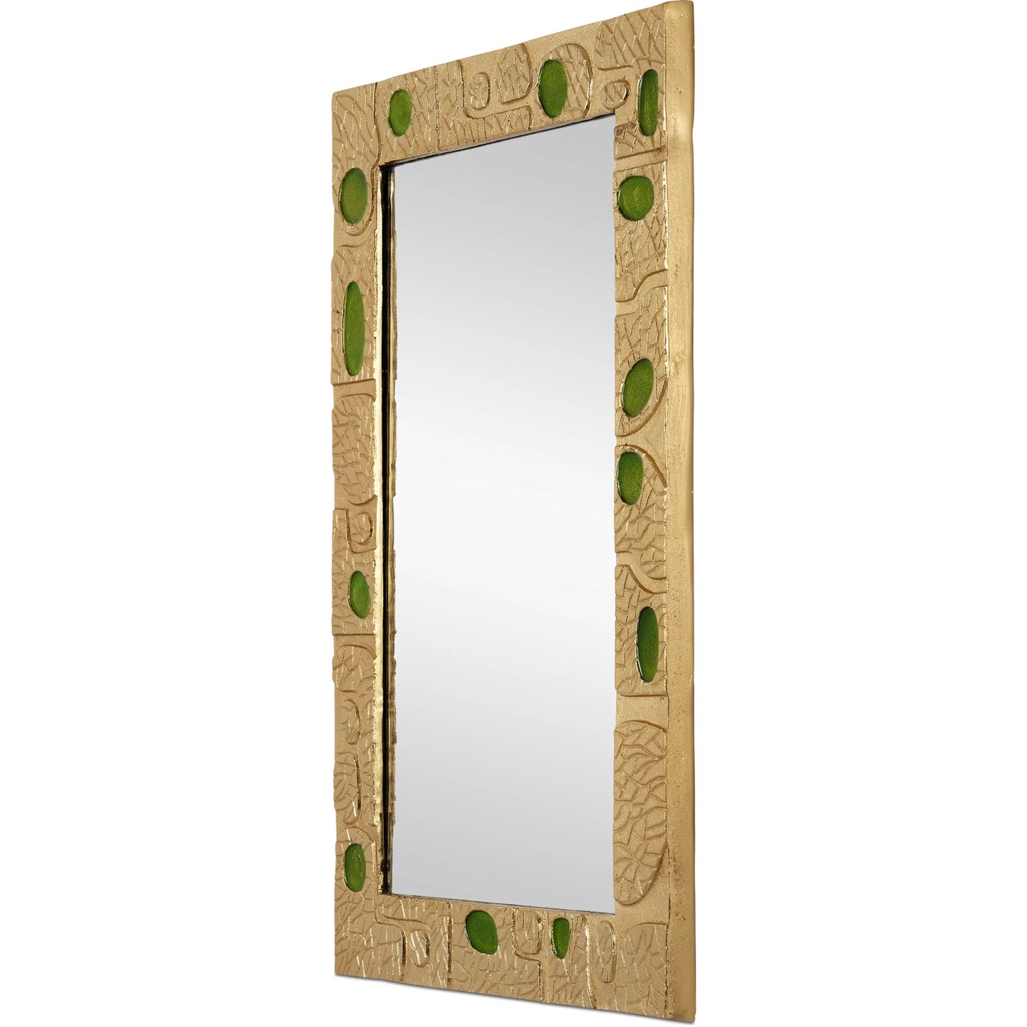 002 SI-2257173 | Additional Silo | Beau Monde Mirror by Currey and Company in gold, green. Made from cast aluminum, enamel, glass in a modern style.