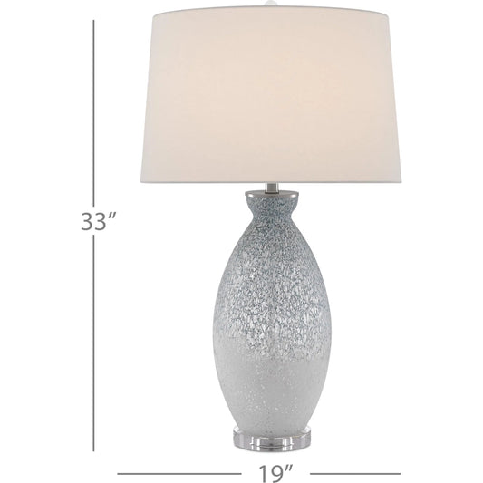 Hatira Table Lamp by Currey and Company in pale blue, white. Made from glass, optic crystal in a modern style.