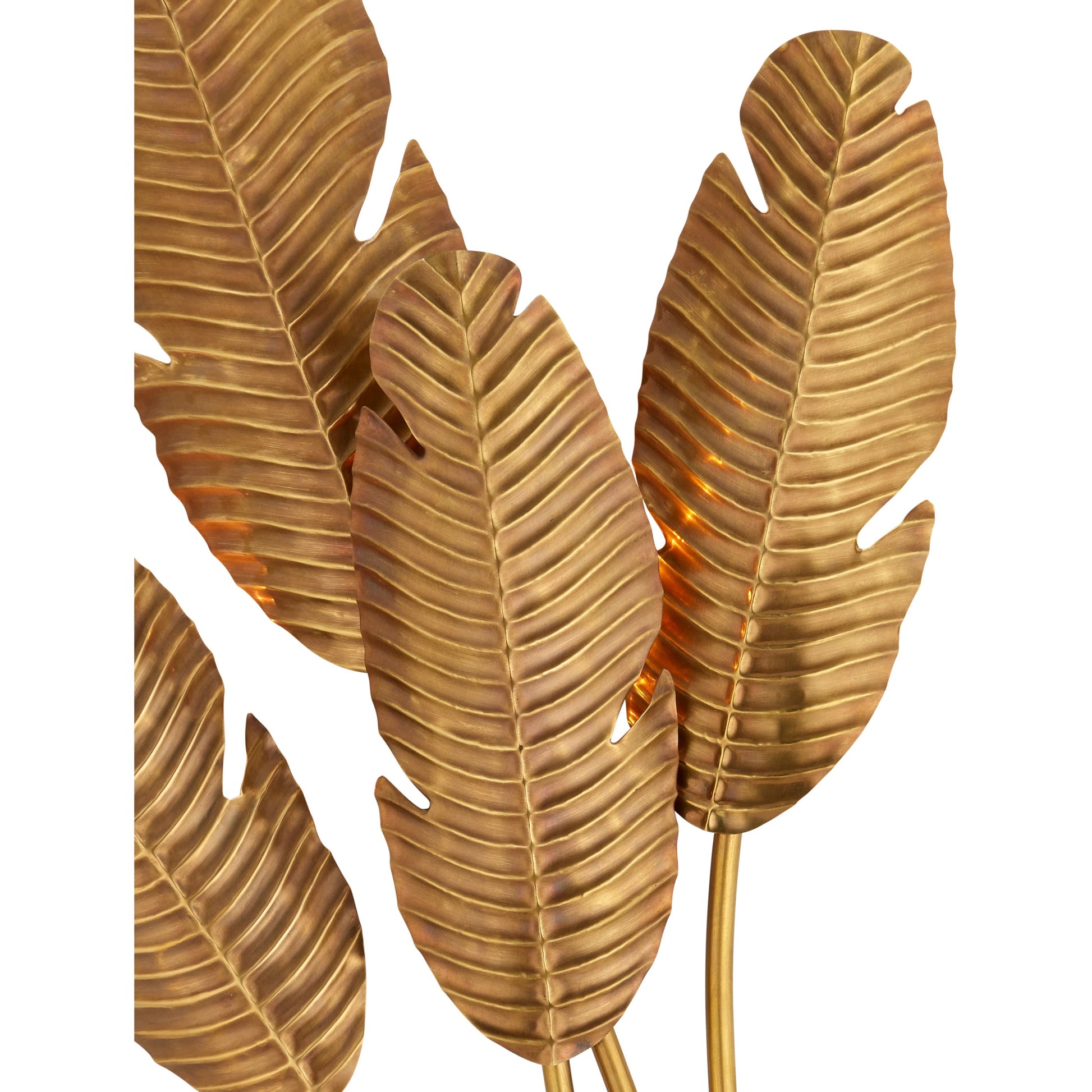 Tropical Wall Sconce by Currey and Company in vintage brass. Made from brass in a transitional style.