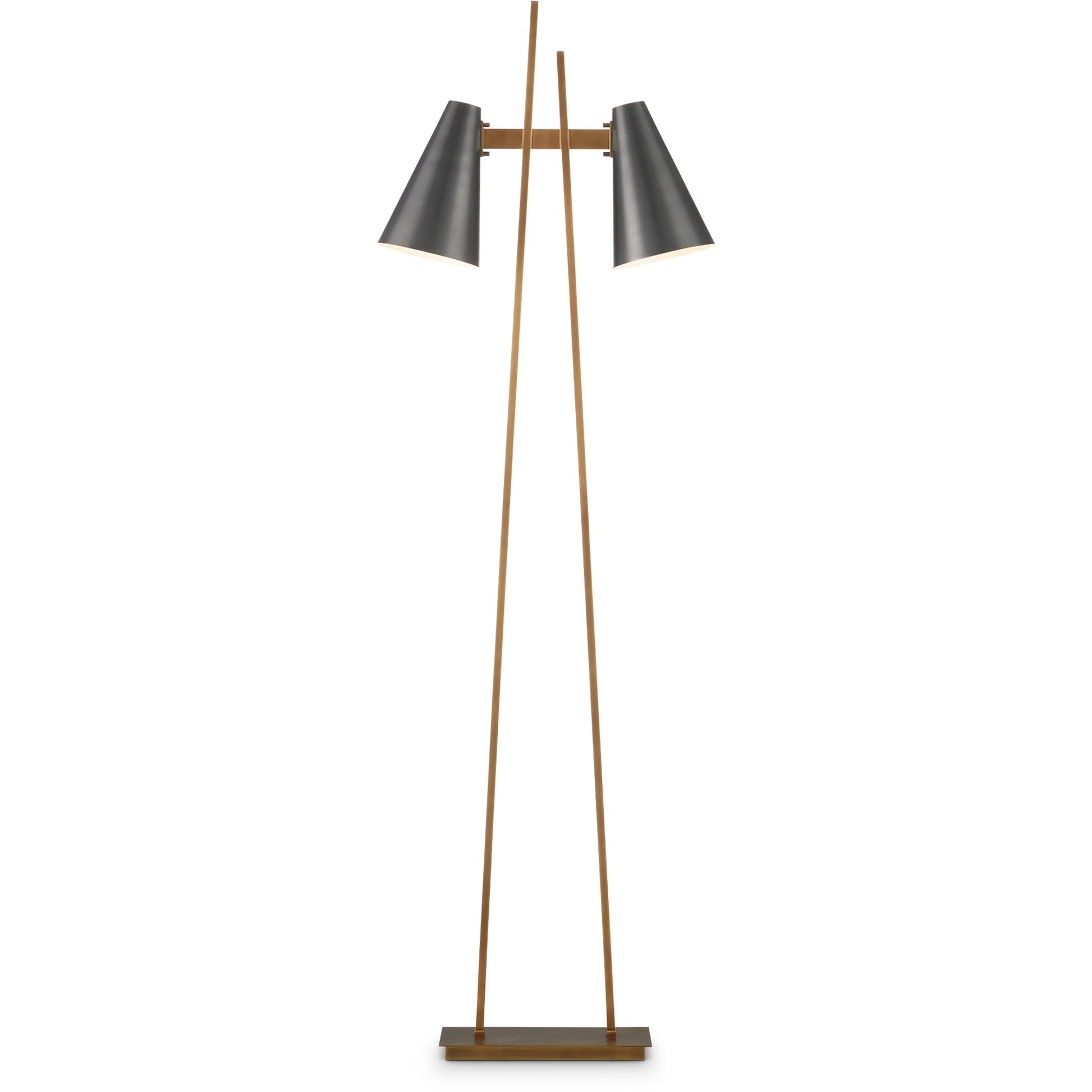 Duet Floor Lamp by Currey and Company in oil rubbed bronze, antique brass. Made from metal in a modern style.