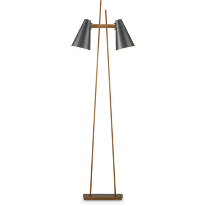 Duet Floor Lamp by Currey and Company in oil rubbed bronze, antique brass. Made from metal in a modern style.