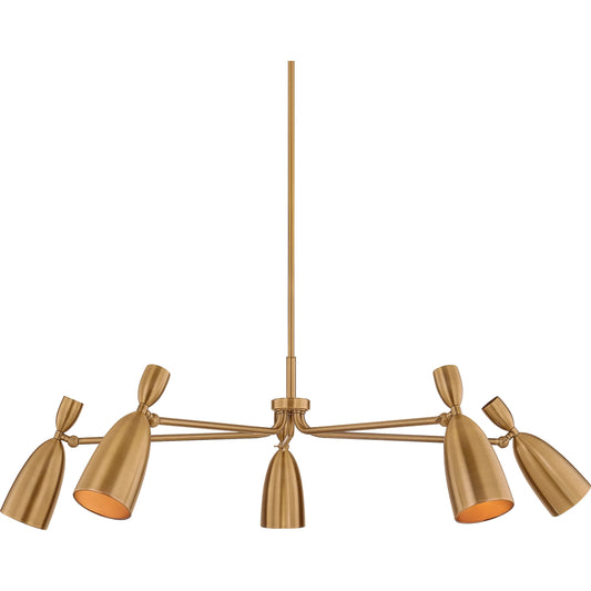 Spade Chandelier by Troy in patina brass. Made from steel in a unique style.