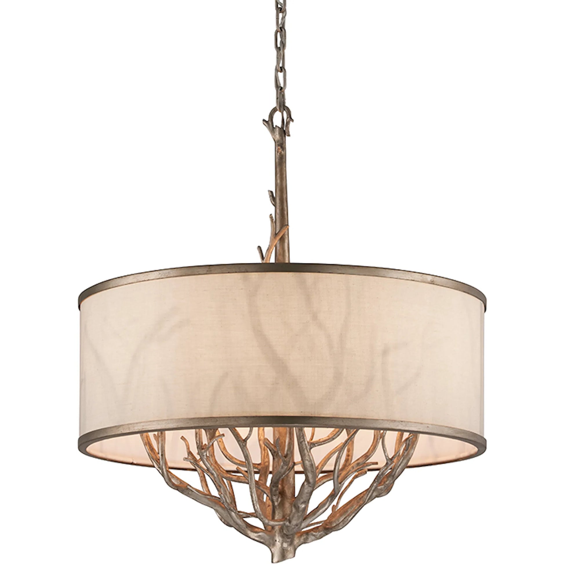 Whitman Chandelier by Troy in vienna bronze. Made from hand worked iron in a unique style.