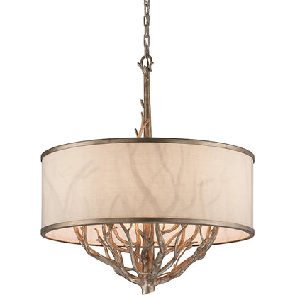 Whitman Chandelier by Troy in vienna bronze. Made from hand worked iron in a unique style.