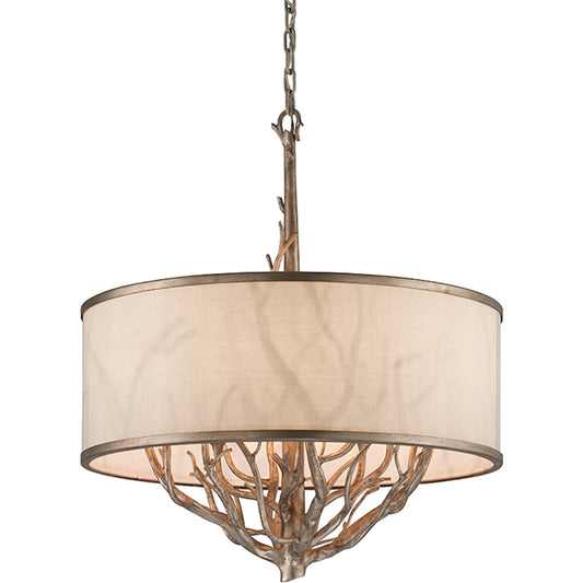 Whitman Chandelier by Troy in vienna bronze. Made from hand worked iron in a unique style.