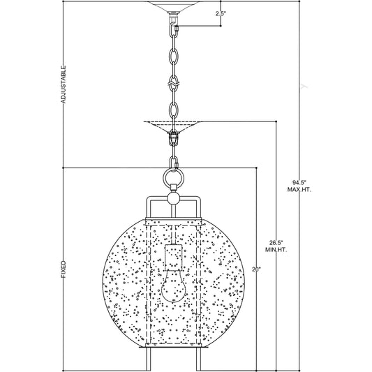 Breakspear Pendant by Currey and Company in antique black. Made from seeded glass, metal in a modern style.
