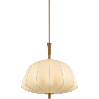 Flinders Pendant by Troy in patina brass. Made from textile in a unique style.