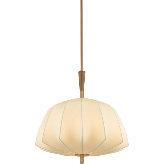 Flinders Pendant by Troy in patina brass. Made from textile in a unique style.