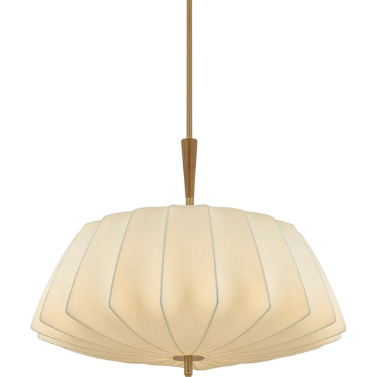 Flinders Pendant by Troy in patina brass. Made from textile in a unique style.