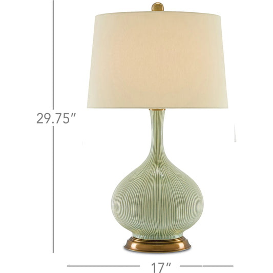 Cait Table Lamp by Currey and Company in grass green, antique brass. Made from ceramic, metal in a modern style.
