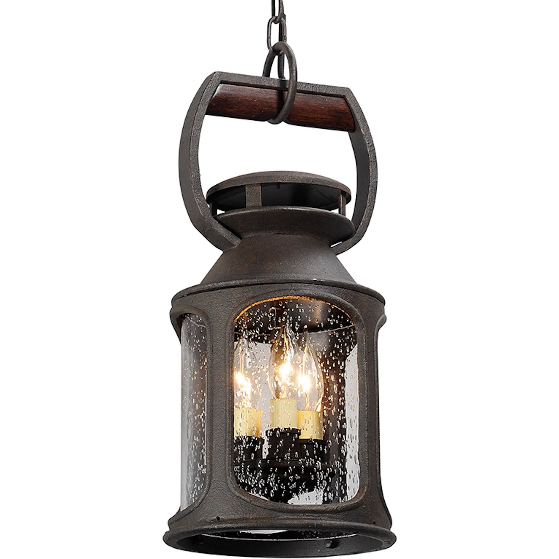 Old Trail Pendant by Troy in centennial rust. Made from solid aluminum in a traditional style.