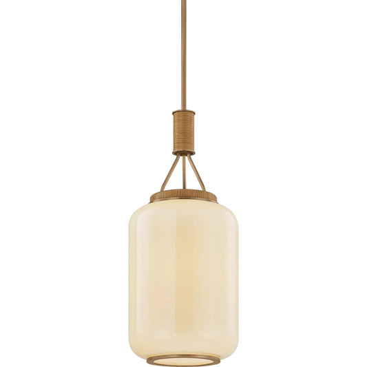 Judson Lantern by Troy in patina brass. Made from steel, opal glossy glass in a unique style.