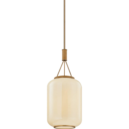 Judson Lantern by Troy in patina brass. Made from steel, opal glossy glass in a unique style.