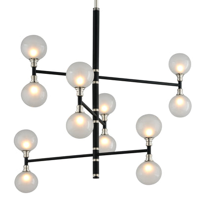Andromeda 3 Tier Chandelier by Troy in carbide blk with polished nickel accents. Made from hand worked iron in a modern style.