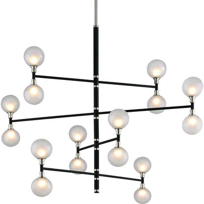 Andromeda 16-Light Chandelier by Troy in carbide blk, pol nickel. Made from hand worked iron in a modern style.