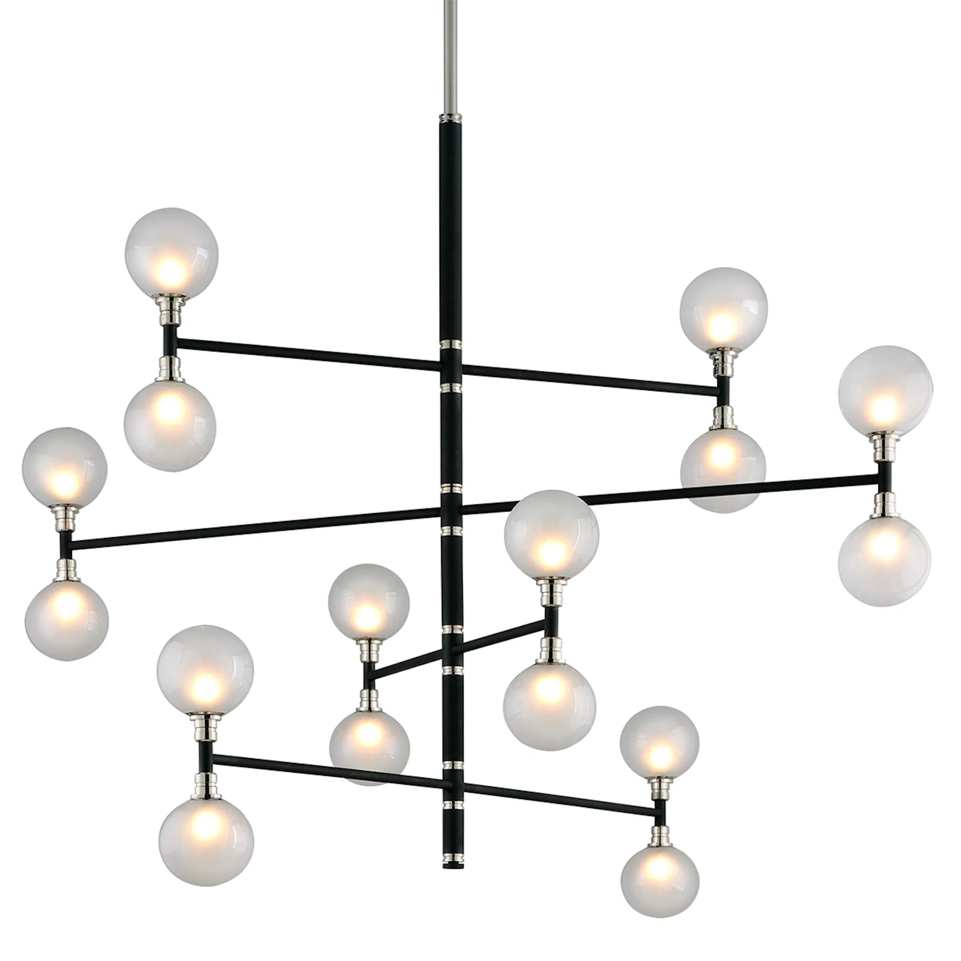Andromeda 16-Light Chandelier by Troy in carbide blk, pol nickel. Made from hand worked iron in a modern style.