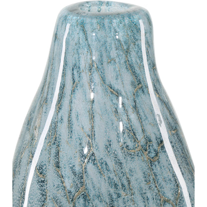 Tyne Vase by Currey and Company in pale blue, gold. Made from glass in a modern style.