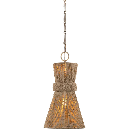 Raphael Pendant by Troy in patina brass. Made from natural woven in a unique style.