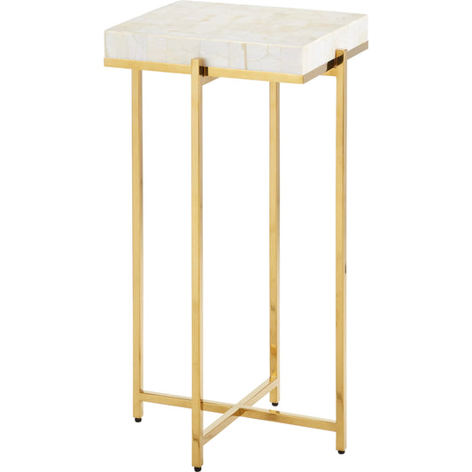 Casey Mother of Pearl Accent Table by Currey and Company in natural, brass. Made from mother of pearl, stainless steel, engineered wood in a unique style.