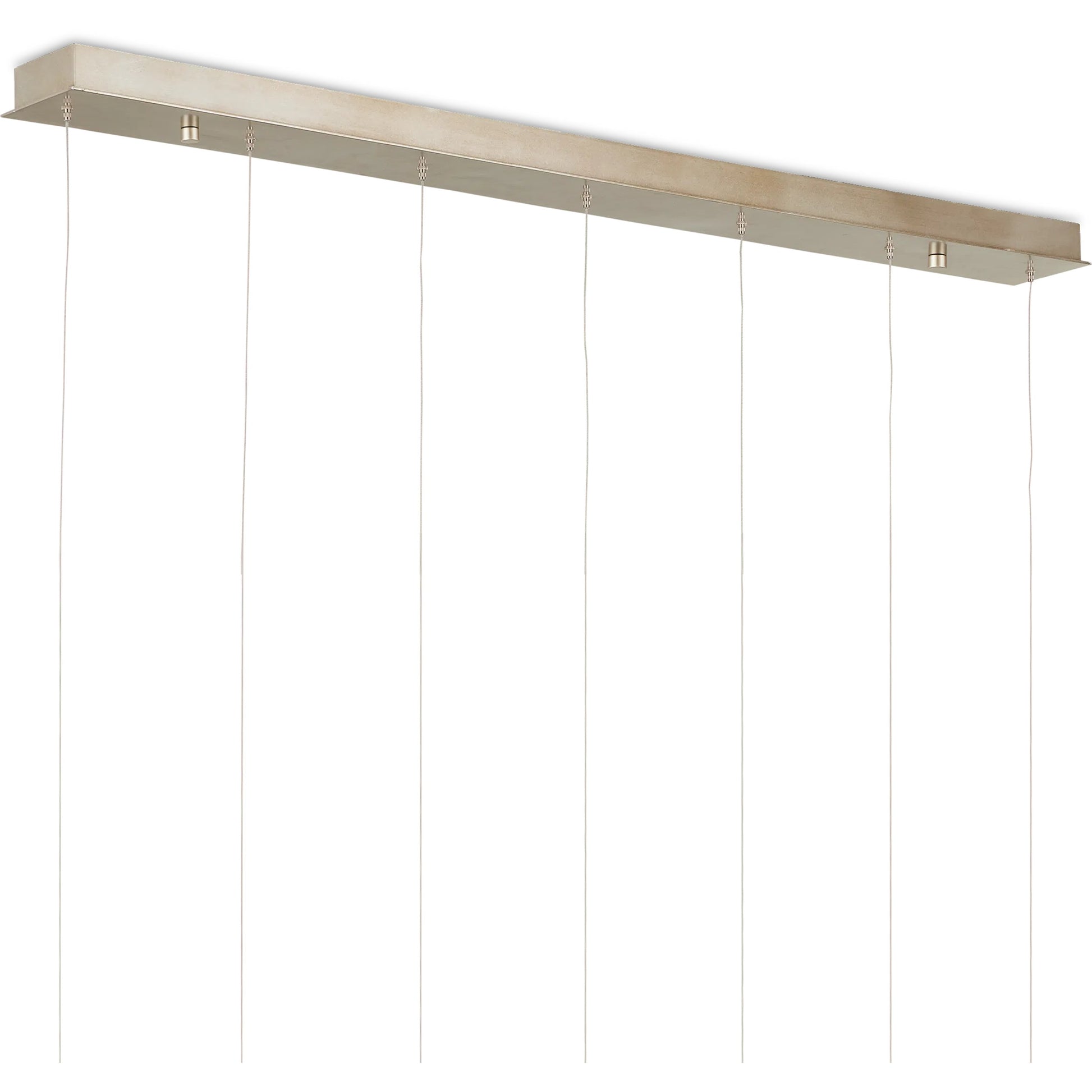 Banyan 7-Light Linear Multi-Drop Pendant by Currey and Company in antique brass, clear, silver. Made from metal, glass in a modern style.